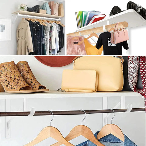 Heavy Duty Closet Rod Brackets 4 Pack White 11 X 11 X 1 Inch Shelf And Rod Support Brackets for Hanging Clothes and Storage