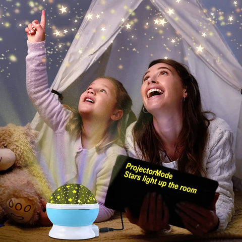 Two Pack Kids Night Light Projector For Bedroom With Six Films Starry Sky Unicorns Dinosaurs Pink And Blue 4.1 X 3.8 Inches in use