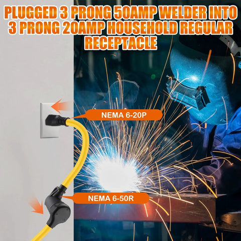 10 Ft Welder Adapter Cord 6-20P To 6-50R 20 Amp To 50 Amp 3 Prong Cable ETL Listed STW 10 AWG connected to welding machine
