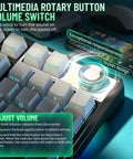 Multimedia rotary button volume switch on Wireless 98% Mechanical Keyboard With Triple Mode And Media Knob Full Numpad For Gamers And Typists.