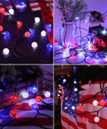 Red White Blue Solar String Lights 39Ft With 60 LEDs Waterproof Patio Lights For Independence Day Garden Yard Gazebo Party Featuring Eight Lighting Modes Solar Powered Auto On At Dusk Weatherproof Durable Outdoor Decor across American flag and decor.