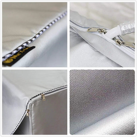 Heavy Duty Outdoor Indoor Washing Machine Cover With Waterproof UV Shield Universal Top And Front Load Fit All Weather Washer Dryer Cover In Silver Protects From Rain Sun Snow And Rust 29W X 28D X 40H showing zippers and fabric texture details