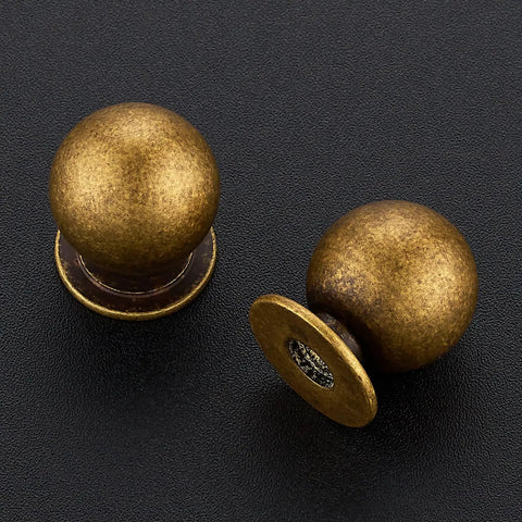 Antique Brass Round Cabinet Knobs 6 Pack, Dresser Hardware, Ball Style Kitchen Knob Set, 0.95 Inch Diameter