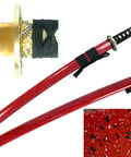 Hand Forged 1045 High Carbon Steel Samurai Katana With Gold Plated Blade Choose Flower Tsuba Or Golden Tsuba Yellow Orange High Gloss Saya