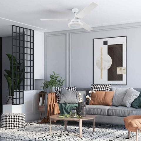 Octavia 52 Inch Industrial Style LED Ceiling Fan With Light Remote Control in a modern living room setting