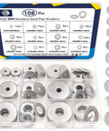 Stainless Steel Fender Washers Set 108 Pcs 12 Sizes From M3 To M12 304 Grade Wide Flat Washers Assortment Kit in clear case