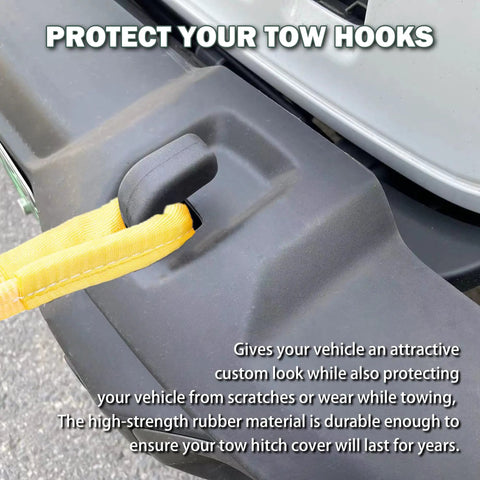 Front Bumper Tow Hook Covers For Jeep Wrangler JK JL And Gladiator JT Rugged Cushioned Grip Recovery Accessory on bumper