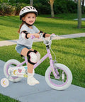 Child riding kids 12 inch bike for girls and boys ages 3 to 8 training wheels coaster brake height adjustable handlebar purple color