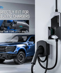 Tough As Nails Wall Mount EV Charger Holder And Cable Organizer Set With Adjustable Nozzle Holster Dock For SAE J1772, mounted with EV charger.