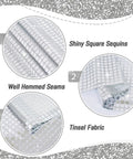 Detailed view of Disco Table Runner Set Of 5 Glitter Silver Sequin Runners for Party Wedding Decor, showing shiny square sequins