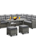 6 Piece Outdoor Patio Furniture Set With Sectional Sofa, Dining Table And Chairs, All Weather Dining Set With Removable Cushion Covers, Gray