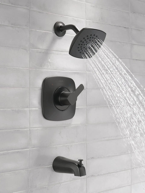 Modern Matte Black Tub and Shower Trim Kit With Single-Spray Touch-Clean Shower Head, Matte Black Finish installed in bathroom