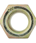 5/8-11 Nylon Insert Lock Nut, Grade 8, Yellow Zinc, top view. Part of 10 Pack for heavy duty gear and quick secure fastening.