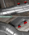 Installed 4-inch round duct access door on galvanized steel HVAC duct with red knob latches and EPDM gasket
