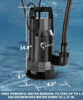 Beast 1.6 HP Submersible Sump Pump With Float Switch, 6000 GPH, shown in black submerged underwater.