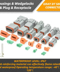 Pro Grade Deutsch DT Connector Kit With Ratcheting Crimper For Automotive Wiring, 216 Piece Set, gray connectors and seals