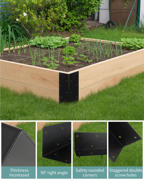Hard Core 8 Pack Heavy Duty Steel Corner Brackets For Raised Garden Beds securing wooden box with vegetables, rust resistant.