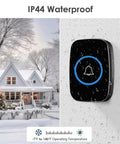 Wireless Doorbell Kit With Waterproof Receiver And Push Button Distinguish Front And Rear Doors 1000 Feet Range