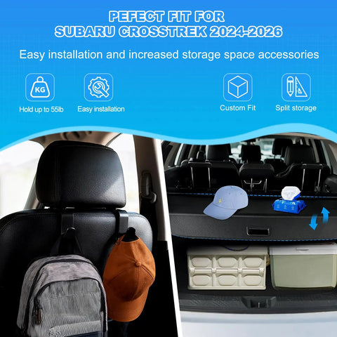 Retractable Cargo Cover For Subaru Crosstrek 2024 2025 2026, Trunk Privacy Shade Screen showing split storage and accessories