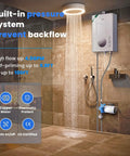 Bathroom setup with 110V Water Transfer Pump With Self Priming Diaphragm Delivers 4.0 GPM At 45 PSI Quiet Operation installed on tiled wall.