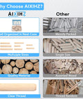 Comparison of Fluted Wood Dowels Kit 225 Pcs Hardwood Dowel Pins Set with unorganized dowels, showing size variety and organization.