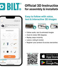 BILT app screen showing assembly instructions for Half Horsepower Chain Drive Smart Garage Door Opener with Battery Backup and MyQ Connectivity.