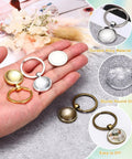 18 Piece Glass Cabochon Keychain Kit With Pendant Settings And Trays For DIY Key Ring Making, Blank Keychain Bases in silver, gold, bronze