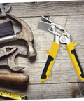 Ergonomic Handheld Ductwork Tool For Sheet Metal Bending And Seaming Pro Grade Hand Seamer with yellow handle on workbench