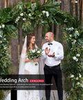 Sturdy Garden Arch Trellis For Climbing Plants Outdoor Wedding Arches Ceremony Decor Black Metal Garden Arbor 7.9 Ft Wide By 6.4 Ft High with flowers and foliage during wedding ceremony