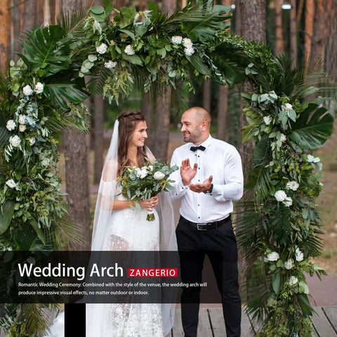 Sturdy Garden Arch Trellis For Climbing Plants Outdoor Wedding Arches Ceremony Decor Black Metal Garden Arbor 7.9 Ft Wide By 6.4 Ft High with flowers and foliage during wedding ceremony