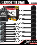 Eight Pack 1 Inch Wide By 10 Foot Ratchet Tie Down Straps Heavy Duty With 900 Pound Break Strength And 300 Pound Working Load Limit Each