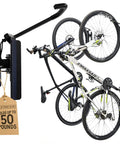 Two Pack Black Garage Bike Hangers Wall Mounts For Indoor Storage, Vertical Bicycle Rack, 124 Degree Swivel With Stopper