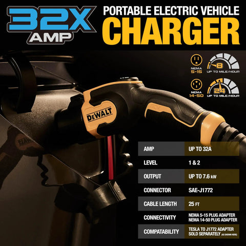 Beefy Level 2 EV Charger Delivers 32 Amp Up To 7.6 KW With A 25 Foot Cable For Indoor Outdoor Use SAE J1772 Compatible