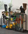 Three Tier Garden Tool Organizer Rack Heavy Duty Utility Stand With Shelves Slots Baskets And Hooks For Garage Shed Yard Basement Indoor Storage
