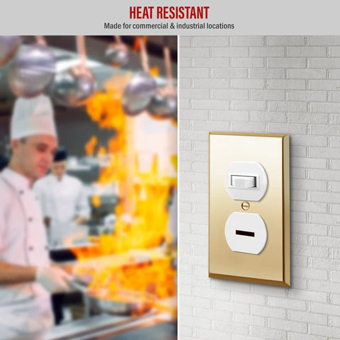 Duplex Receptacle Metal Wall Plate 1-Gang 4.50 By 2.76 Inches Brass Plated Stainless Steel in a kitchen setting