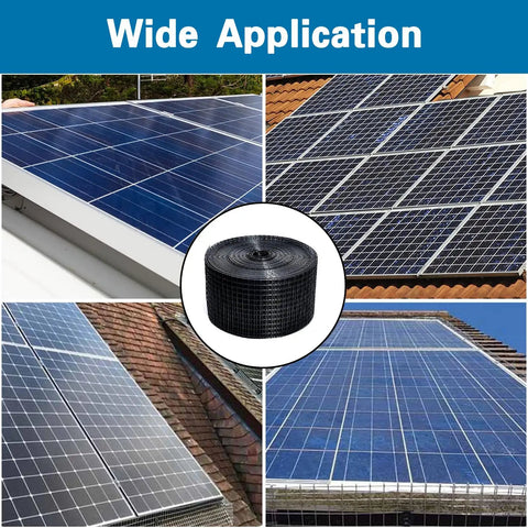 Heavy Duty Solar Panel Bird Guard Mesh 6 Inch By 100 Feet 19 Gauge Pvc Coated Wire Barrier on solar panels preventing pests.