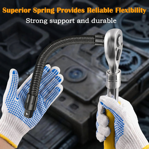 Built Like A Tank 1/2 Inch Drive Flexible Socket Extension Bar Set featuring flexible spring design for easy access in tight spaces.