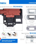 Top Load Washer Lid Lock Replacement Kit Fits Maytag Centennial Kenmore Whirlpool Cabrio Includes 4 Wire Switch Door Strike Bezels and Easy Install Instructions with dimensions and parts shown