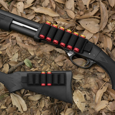 4 Pack Shotgun Shell Side Saddle Carrier For 12 And 20 Gauge Nylon MOLLE Buttstock Holder With Adhesive Back Sticker Black Holds 6 Rounds Per Carrier Durable Tactical Accessory For Quick Reloads