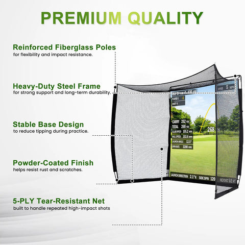 10x8ft Golf Practice Net With Impact Screen And Mat, Heavy Duty Steel Frame Hitting Net features and benefits
