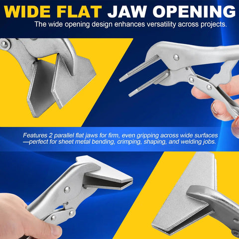 Heavy Duty Locking Sheet Metal Clamp Set Two Pack With Adjustable Opening Nickel Plated Pliers for welding and auto body work