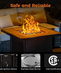 Propane Gas Fire Pit Table 32 Inch Square Outdoor Patio Brown With 50,000 BTU Stainless Steel Burner And Glass Stones