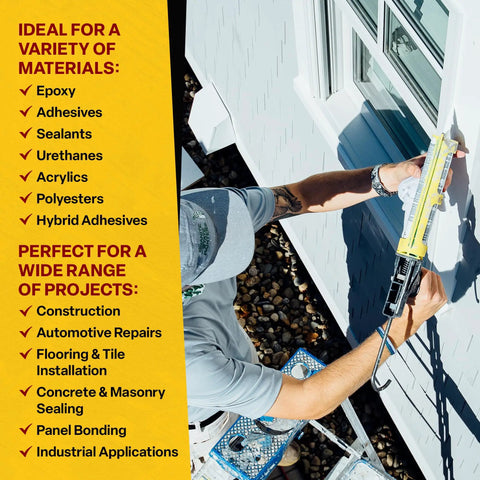 Dual Component Adhesive Applicator For High Viscosity Epoxy And Adhesives 22 Oz Cartridges 26 To 1 Thrust in use on window frame