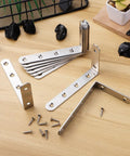 Heavy Duty L Brackets For Shelves And Desks Stainless Steel Right Angle Corner Supports Prevent Tipping shown with screws