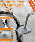 Self Leveling Concrete Crack Filler 4 Pack pouring grey sealant into concrete crack for waterproofing and repair.