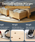 Installation steps for Smooth Operator 1 Inch Silent Rubber 360 Degree Swivel Plate Casters for cabinet table carts.