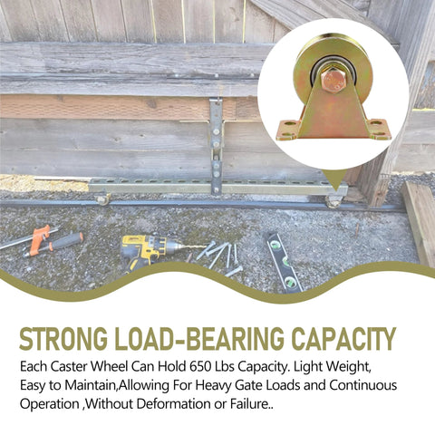 Front view of heavy-duty 2-inch V-groove caster wheel with mounting base, set of 4 for sliding gates and rails