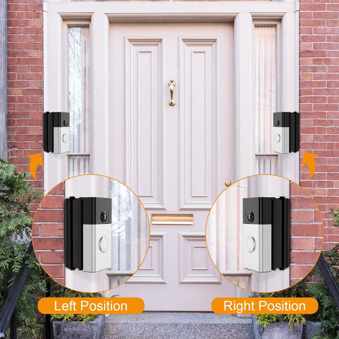 Adjustable 30 To 55 Degree Doorbell Mount For Ring And Blink Video Doorbells demonstrating left and right bracket positions on door