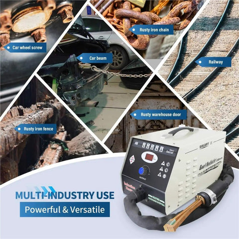 Rock Solid Nh35 15Kw High Frequency Induction Heater Machine For Quick Draw Bolt Bearing Gear Warming And No Sweat Auto Shop Metal Heating On Standard 230V 15A Circuit Power with various rusty metal objects.