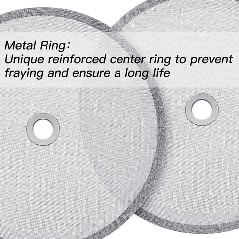 Close-up of Six Pack French Press Replacement Filters 4 Inch Stainless Steel Mesh Screens with reinforced center ring